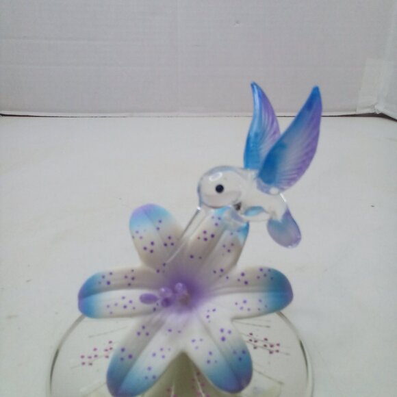 Glass Baron Hummingbird Blue Lily Mirrored Crystal Accents Air Brushed - Picture 13 of 15